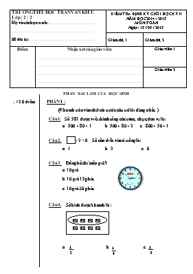 Đề và đáp án kiểm tra cuối học kì II Toán, Tiếng việt lớp 2, 3 - Năm học 2015-2016 - Trường Tiểu học Yên Cường 2